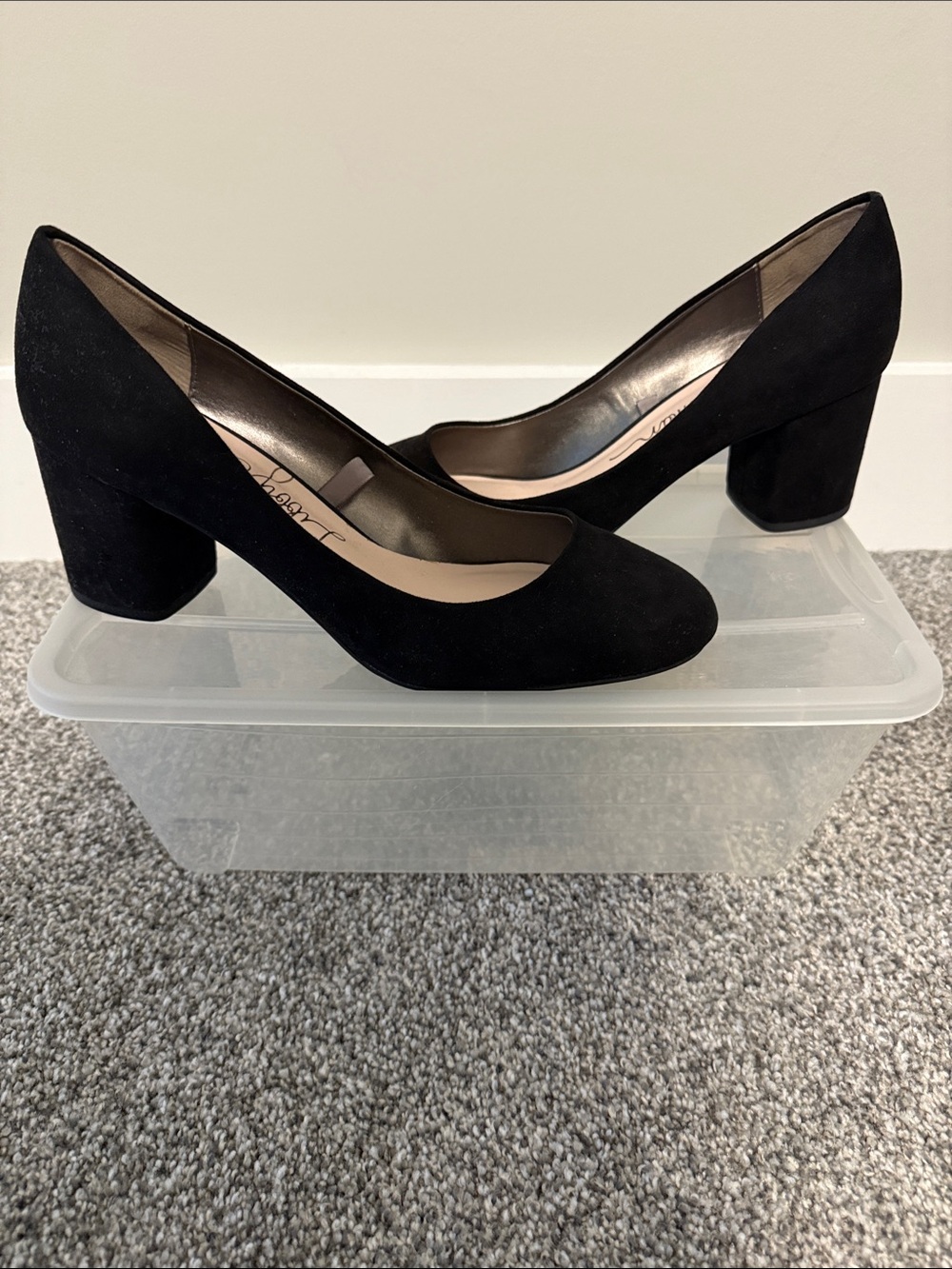 libby. edelman Black Suede Chunky Heel Pumps